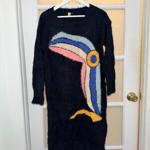 FARM Rio Fuzzy Black Sweater Dress with Multicolor Tucan